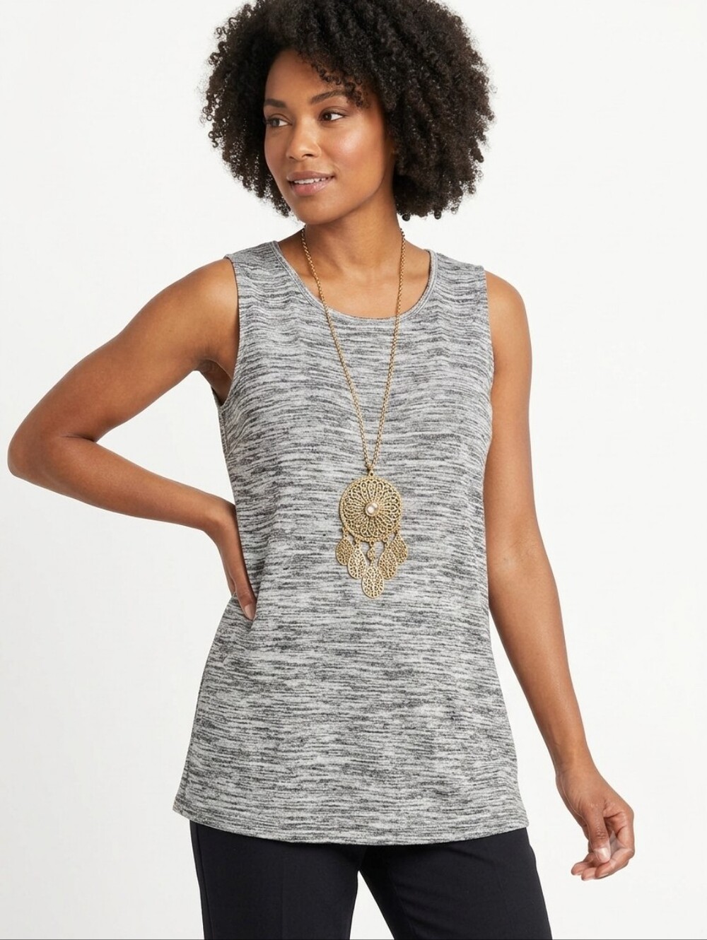 Daisy Fuentes Plus Size Heathered Gray Tank With Lace Back